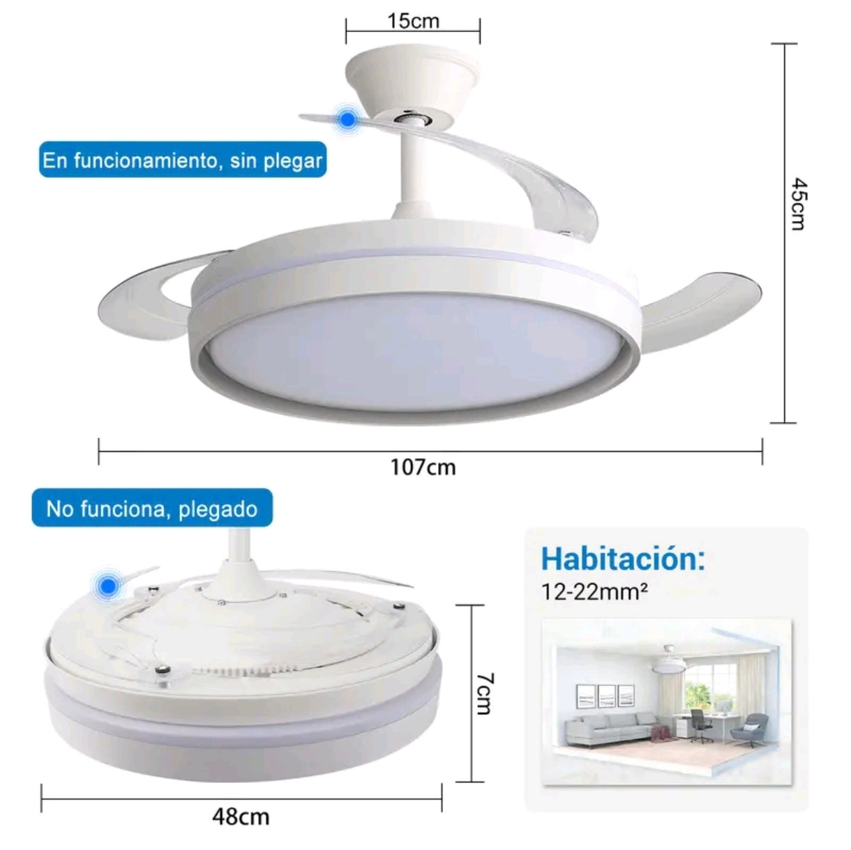 Ventilador de Techo LED Plegable con Control Remoto
