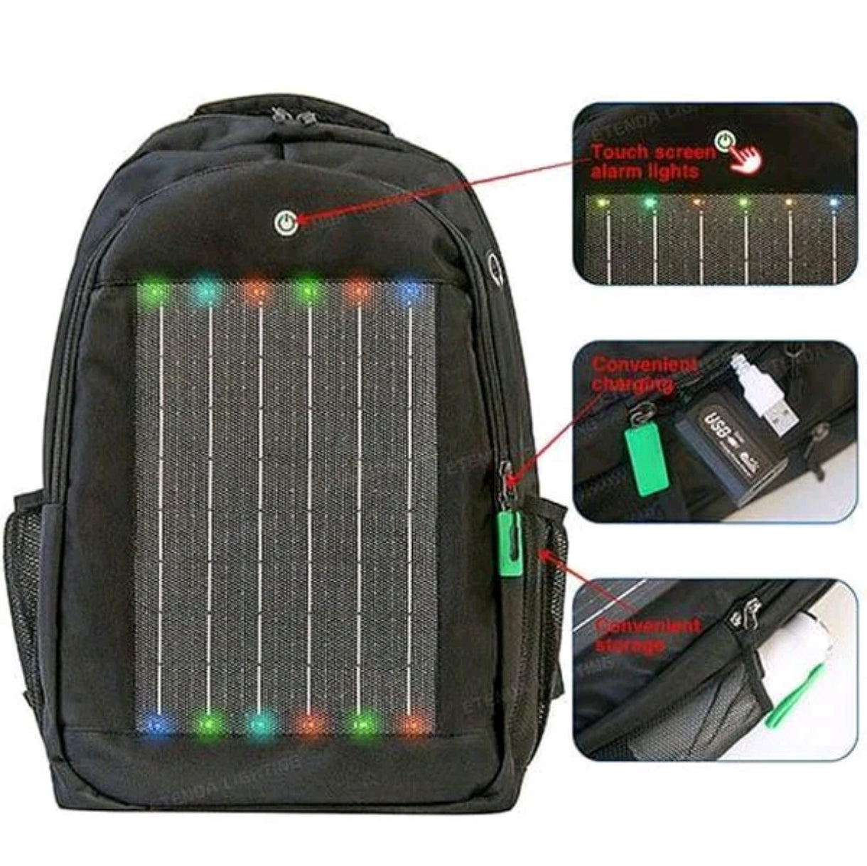 Mochila Solar con Luces LED Hausjo Shop+POWERBAN DE REGALO!